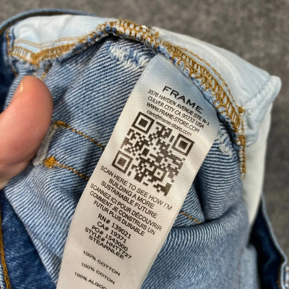 FRAME Le High Straight Jeans Medium Wash Distressed 100% Cotton Size 25 HNTT727 - Picture 7 of 9